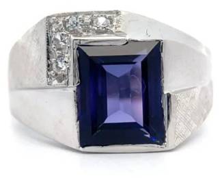 Vintage Retro! Amethyst & Natural Diamond Estate Ring in Brushed Gold Accented 10K White Gold