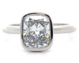 New! 1.98 Carat Cushion Diamond Solitaire Ring in 14k White Gold