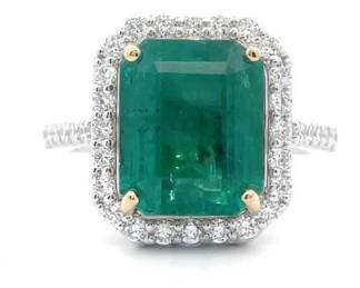 Oscar Friedman 6.29 Carat Natural Emerald & Natural Diamond Ring in Platinum