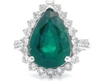 5.63 Carat Natural Emerald & Natural Diamond Ring in Platinum