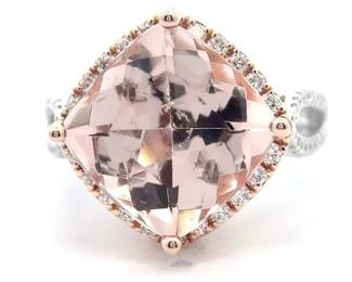 7.14 Carat Natural Morganite & Natural Diamond Ring in 14K Two-Tone Gold