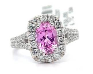 3.28 Carat Natural Pink Sapphire & Natural Diamond Ring in 18K White Gold