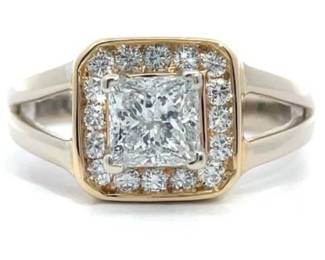 1.25 Carat Diamond Halo Estate Ring in 14k Yellow Gold