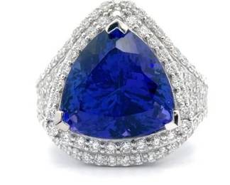 Oscar Friedman 14.19 Carat Natural Tanzanite & Natural Diamond Ring in Platinum