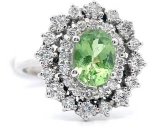 2.13 Carat Natural Tsavorite Garnet & Natural Diamond Ring in 14K White Gold