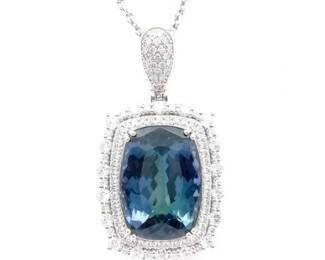 Oscar Friedman 16.60 Carat Natural Tri-Color Tanzanite & Natural Diamond Pendant in Platinum