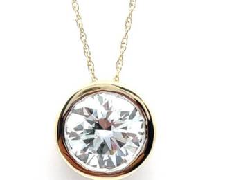 New! 3.00 Carat Round Diamond Bezel Pendant Necklace in 14k Yellow Gold