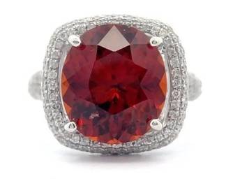 Orianne 9.06 Carat Natural Spessartite Garnet & Natural Diamond Ring in 14K White Gold