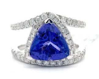 Oscar Friedman 4.86 Carat Natural Tanzanite & Natural Diamond Ring in 18K White Gold
