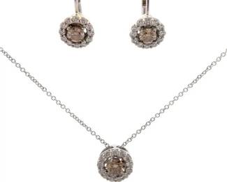 Le Vian 1.30 Carat Natural Diamond Estate Earring & Necklace Set in 14K White Gold