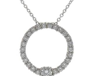 1.25 Carat Natural Diamond Circle Pendant Necklace in 18k White Gold