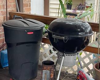 RUBBERMAID TRASH CAN  & BBQ PIT