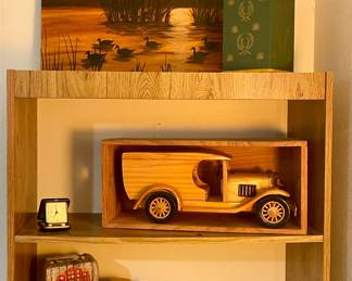 WOOD COLLECTIBLE TRUCK, WAGON, FIGURINES