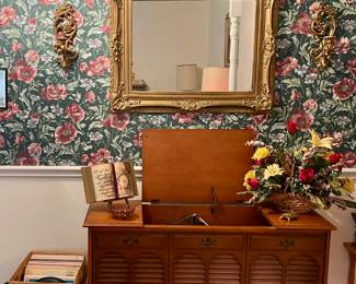 MCM STEREO, ORNATE MIRROR, FLORAL ARRANGEMENT, VINTAGE RECORDS
