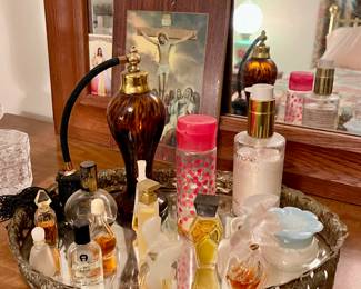 VINTAGE PERFUME BOTTLES, VANITY TRAY