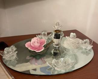 GLASS TRAY, PERFUME BOTTLE