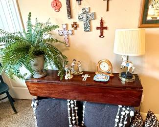 Folding- collapsable table , carousel horse lamp, cross collection, faux fern plant 