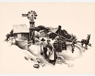 4. Thomas Hart Benton "Missouri Farmyard" Lithograph (1936)