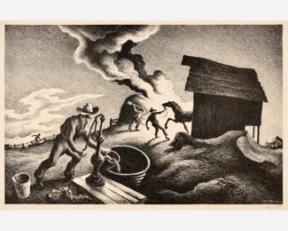 32. Thomas Hart Benton "Fire in the Barnyard" Lithograph (1944)