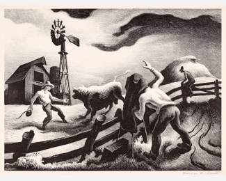 40. Thomas Hart Benton "Photographing the Bull" Lithograph (1950)