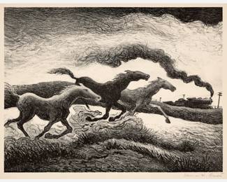 41. Thomas Hart Benton "Running Horses" Lithograph (1955)