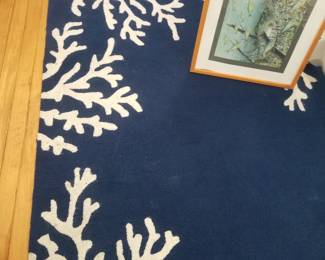 Navy and whire coral theme area rug