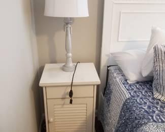 Cottage chic nightstand; table lamp