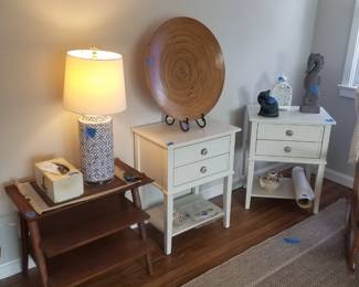 Nightstands; mid-century modern three-tier table