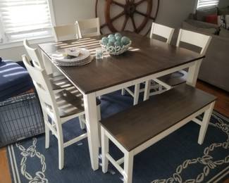 High top dining table seats 8. 6 chairs & 1 bench