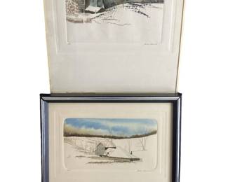 Set(2) Juan Quevedo Signed “Snow Covered" Etchings
