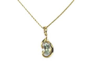 14Kt Yellow Gold Aquamarine Diamond Pendant
