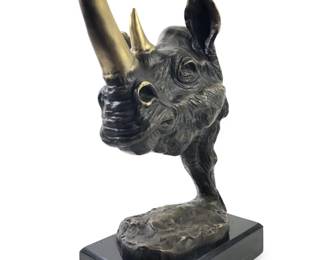 Signed Dali Detailed Rhinoceros Head Bronze
