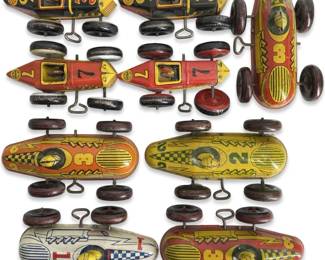 9pc Vintage Marx Tin Wind-Up Race Cars

