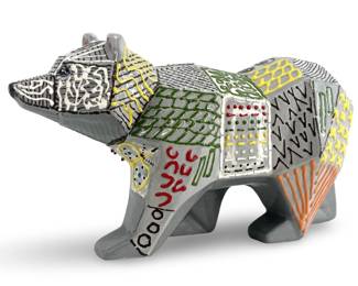Ceramic Gray Painted Folk Art Bear Sculpture

