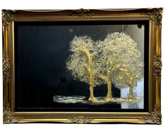 Signed Vance Vintage Resin Tree on Mirror
