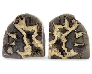 (2pc) Septarian Crystal Calcite Cluster Bookends
