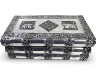 India Embossed Elephant Motif Metal Jewelry Box
