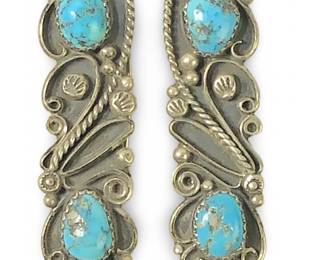 Pair Native American Silver Turquoise Hair Clips
