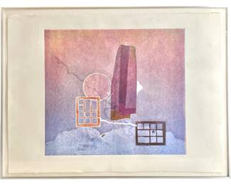 Alluring Big Abstract Woodblock Print Signed
