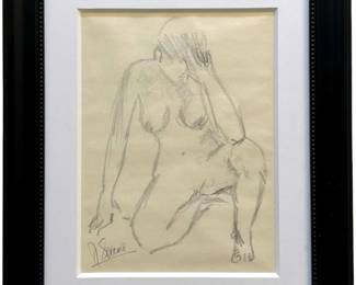 Vintage Signed Original Nude Pencil Sketch
