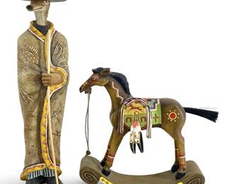 Signed Robert Shields Ceramic Coyote and Horse

