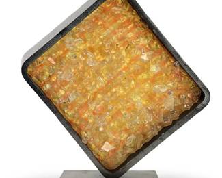 Welded Steel Brutalist Chipped Art Glass Sculpture
