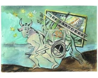 Signed Attributed Picasso Chalk Pastel Drawing
