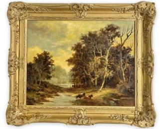 Signed 19th Cent English Countryside Oil on Canvas
