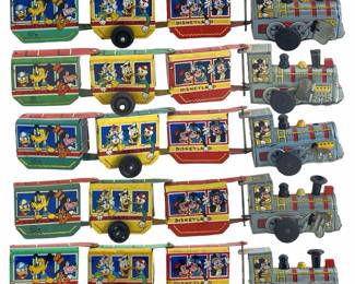 5pc Vintage Marx Disneyland Wind-Up Tin Trains
