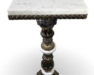 Italian Baroque Ornate Brass Marble Pedestal
