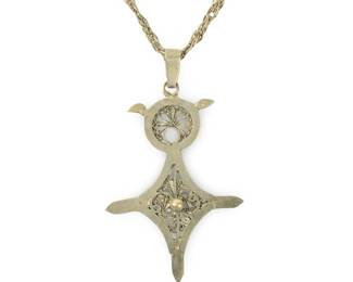 Silver Tribal Agadez Cross Pendant Necklace
