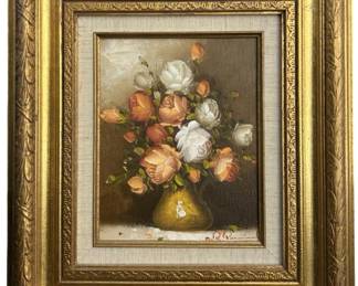 Vintage Signed R. Pasanault Floral Oil on Canvas
