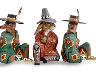 Signed Robert Sheilds Ceramic Coyotes and Rabbit
