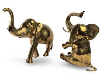 (2) Mid Century Brass Elephant Figures
